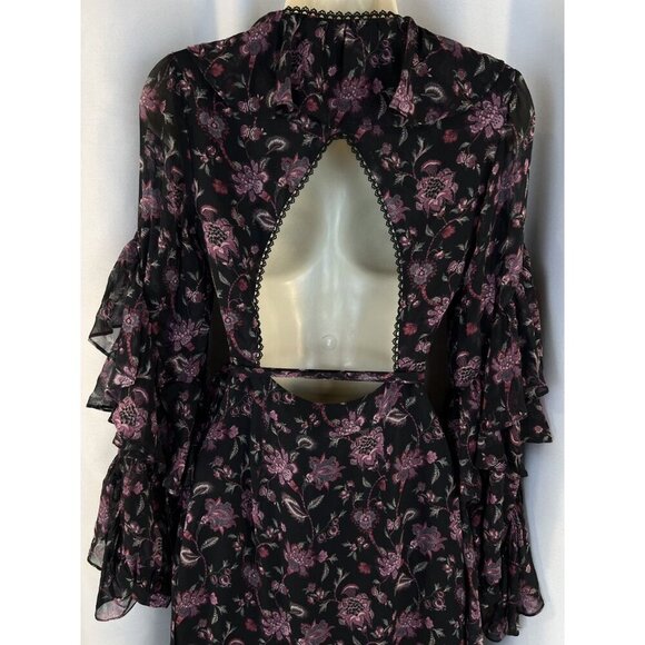 AMUR Rumi Black Purple Silk Wrap Midi Dress $798 - Picture 8 of 12